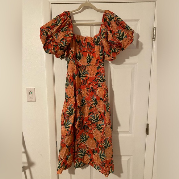 NWT Farm Rio Red Pineapple Bloom Cut Out Midi Dress, Size Medium - Picture 7 of 10